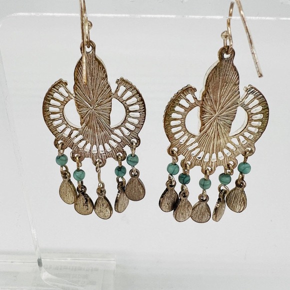 Southwest Style Earrings Silver Tone Howlite and Faux Turquoise Dangle - Picture 3 of 4